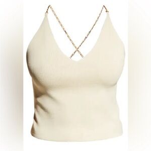 Nanushka Cream Camisole with Gold Chain Straps